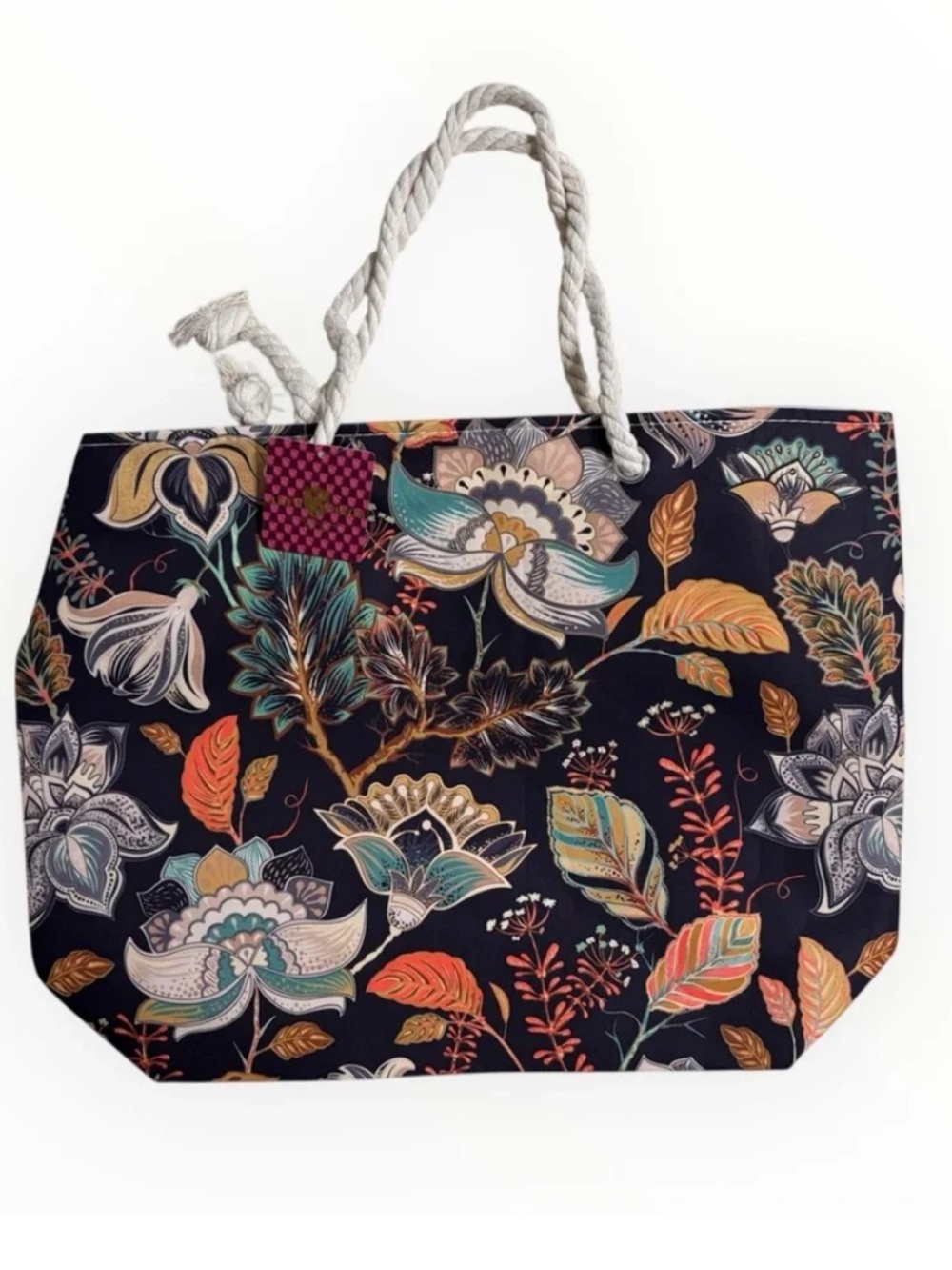 Alfa Bags Large Floral Shopper Tote NWT Floral Rope Handle Black Multi Print